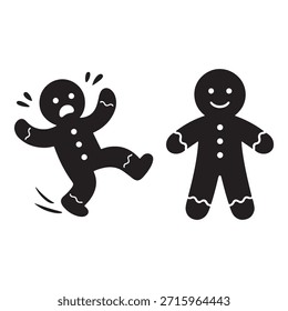 Eine einfache Illustration, die zwei Lebkuchenmänner zeigt, von denen einer flüchtet und einer still bleibt.
