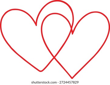 A simple illustration depicting two interconnected red hearts symbolizing love affection and connection in a minimalist style