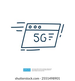 A simple illustration depicting a webpage with "5G" prominently displayed, symbolizing speed and modern internet technology.