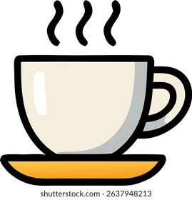 A simple illustration depicts a hot beverage in a cup, with steam rising from its surface