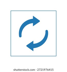 eine einfache Abbildung zeigt einen quadratischen Rahmen mit einem markanten blauen kreisförmigen Pfeilsymbol, das einen zyklischen Prozess oder eine zyklische Wiederverwertung anzeigt