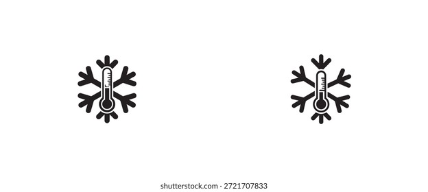 Eine einfache Illustration zeigt zwei schwarze Schneeflocken-Symbole mit integrierten Thermometerelementen auf stark weißem Hintergrund