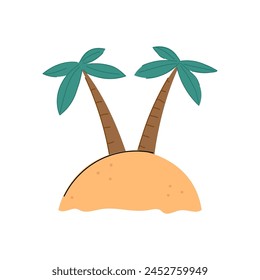 A simple illustration of a desert island and two palm trees.