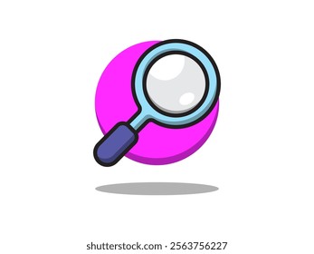 Simple illustration design of a magnifying glass, flat design vector icon of search equipment, isolated on white background and round shape