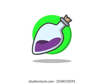 Simple illustration design of a potion bottle with liquid, vector flat design icon of chemical or medical equipment with white background and round shape