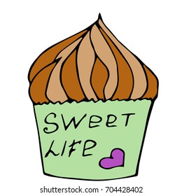 Simple illustration for design and print on a T-shirt. cupcake doodle.Cupcake icon on the white background for your design. Vector illustration.
