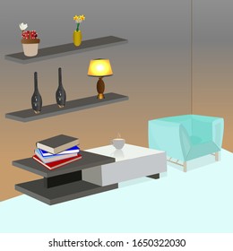 simple illustration design for a room to relax. elegant and attractive flat room design.