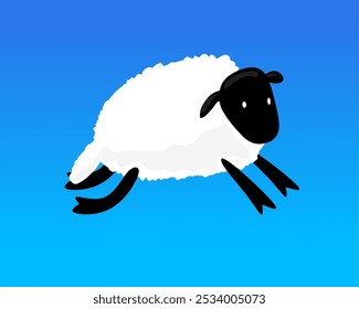 Simple illustration design for a sheep jumping on a blue sky background for your illustration concept