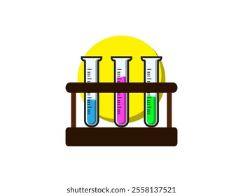 Simple illustration design of some test tubes with liquid, vector flat design icon of chemical lab equipment with white background and round shape