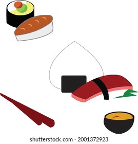 Simple illustration design of traditional japanese food set with local theme