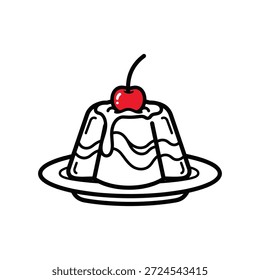 Ilustración simple de postre con cereza en un plato