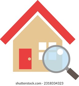 A simple illustration of a detached house and a magnifying glass