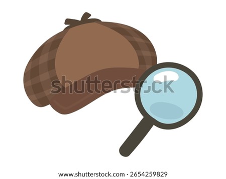 A simple illustration of a detective hat and magnifying glass that can be used when investigating