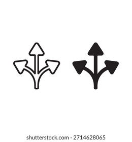 A simple illustration displaying two black arrow symbols pointing upwards and branching
