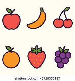 A simple illustration displaying various colorful fruits like apples bananas and cherries