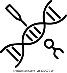 A simple illustration of a dna strand, a dropper, and a sperm cell, presented on a white background, ideal for scientific or medical themes.