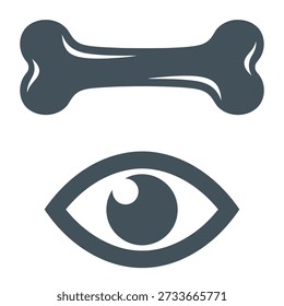 Simple illustration of dog bone and human eye
