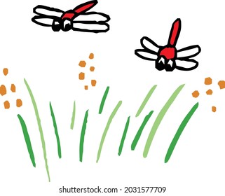 Einfache Illustration von Libellenfliegen durch Grasland