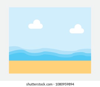simple illustration drawing vector cartoon style background of sea shore. Good beach sunny day.