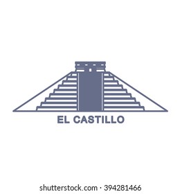 Simple Illustration of El Castillo, Kukulkan Pyramid in Chichen Itza, Mexico