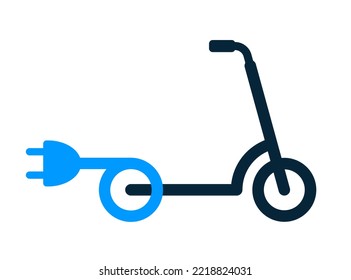 Ilustración simple de una motocicleta eléctrica con cable de carga - icono vectorial aislado en fondo blanco para web