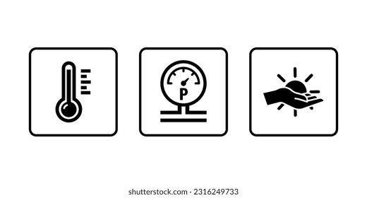 A simple illustration of an element from the measurement concept, a thermometer that measures heat and cold, a pressure gauge, pressure, heating power - black on a white background. Vector