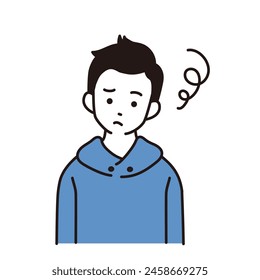 Ilustración simple de un niño de escuela primaria, parte superior del cuerpo mirando hacia adelante, expresión perturbada