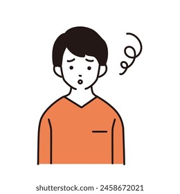 Ilustración simple de un niño de escuela primaria, parte superior del cuerpo mirando hacia adelante, expresión perturbada