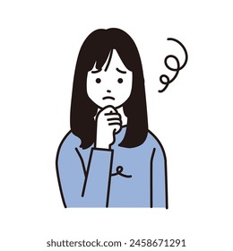Simple illustration of an elementary school girl, upper body facing forward, worried expression