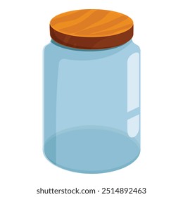 Simple illustration of an empty glass jar with a wooden lid, perfect for storing homemade treats or pickling fresh produce