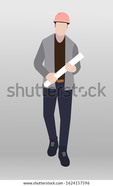 simple illustration of engineer in gray shirt, and\
orange helmet
