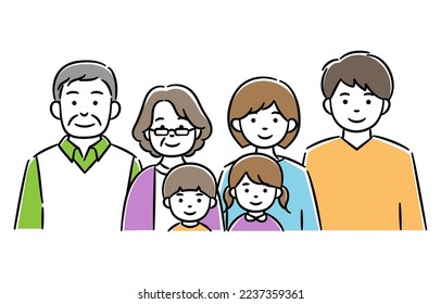 Simple illustration of family (senior men and women, young men and women and children of men and women)