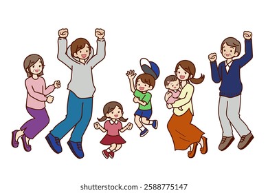 A simple illustration of a family of three jumping together