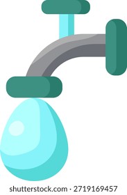 Una simple ilustración de un grifo con una Grande gota de agua cayendo de él, simbolizando la conservación del agua y la importancia de ahorrar agua.