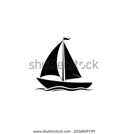 A simple illustration features a black silhouette of a sailboat on water. The sailboat is shown with its mast, sails, and a small flag atop the mast.