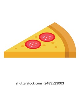 Simple illustration featuring a single slice of pepperoni pizza on a white background