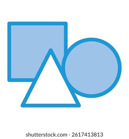 A simple illustration featuring three basic geometric shapes: a square, a triangle, and a circle. The design is bold and clean, perfect for various design applications
