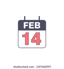 simple illustration February 14 calendar pink color flat design