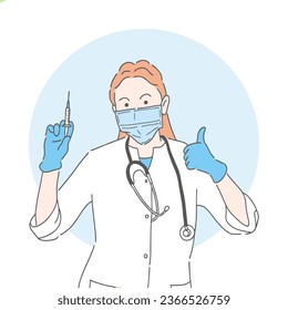 Simple illustration of a female doctor preparing to give an injection.