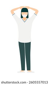 Simple illustration of a female nurse with long hair, hands folded behind her head, Vector Illustration