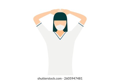 Simple illustration of a female nurse with long hair, hands folded behind her head, Vector Illustration