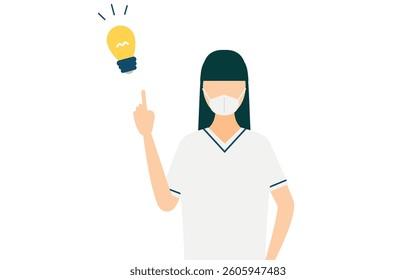 Simple illustration of a female nurse with long hair inspiring ideas, Vector Illustration