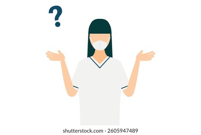 Simple illustration of a female nurse with long hair questioning, Vector Illustration