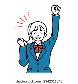 A simple illustration of a female student raising her fist with a smile