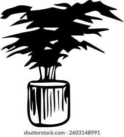 Simple illustration of a fern in a pot. Black color icon of a houseplant.