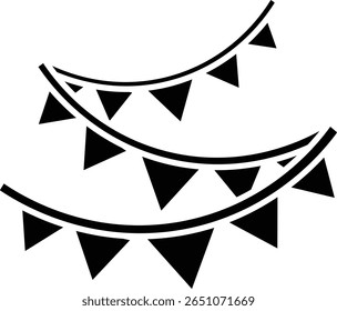 Simple illustration of festive bunting flags perfect for party decorations, celebrations, and holiday events.  A cheerful design vector icon solid style.