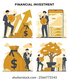 Simple illustration of financial investment theme with strategies for growing wealth and future planning