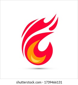 Simple illustration of fire in flat style. Vector flame color icon.