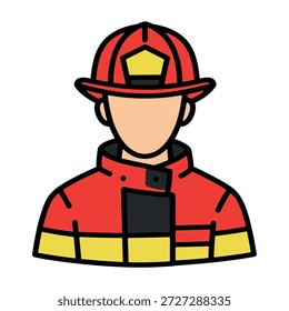 Einfache Illustration des Feuerwehrmannes in roten und gelben Anzügen mit Helm 