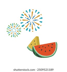 Uma simples ilustração de fogos de artifício e melancia